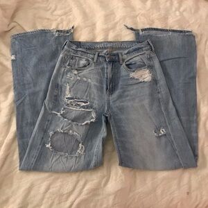American eagle high waist wide leg distressed jean, never won excellent cond